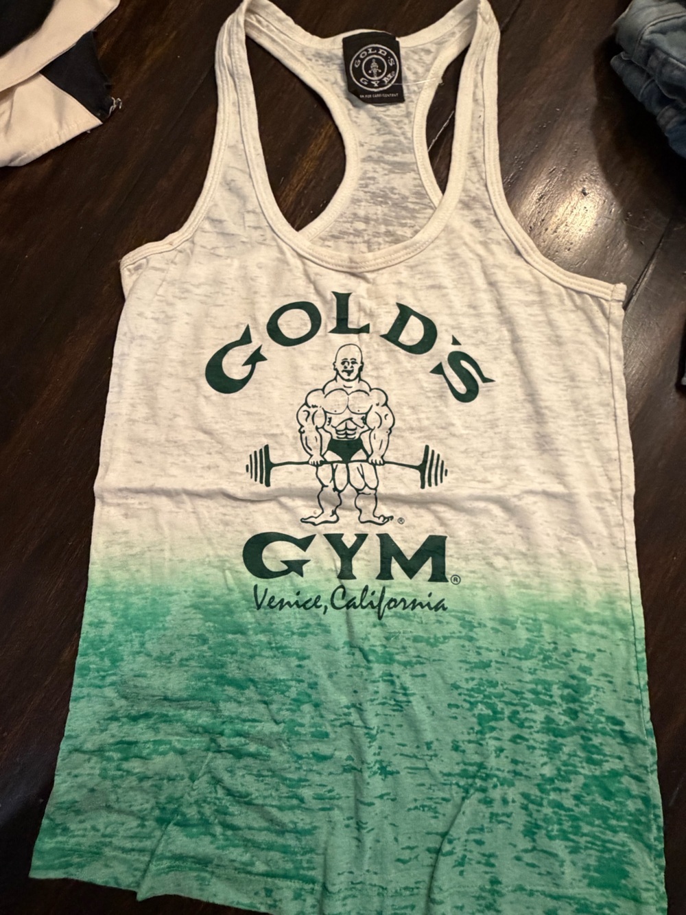 Gold's Gym Venice California Ombre Racerback Tank - White & Green vintage size S